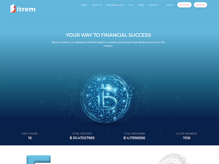 Bitrem - высокие заработки в Bitcoin (BTC) сроком на 40 дней