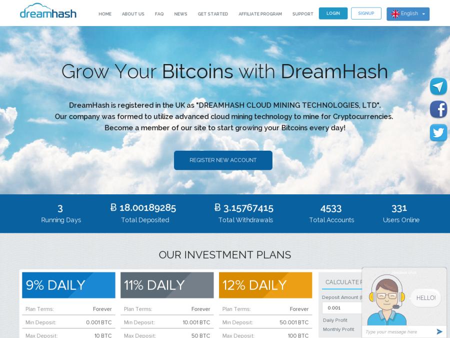 DreamHash - сверхдоходные инвестиции в добычу Bitcoin (BTC)
