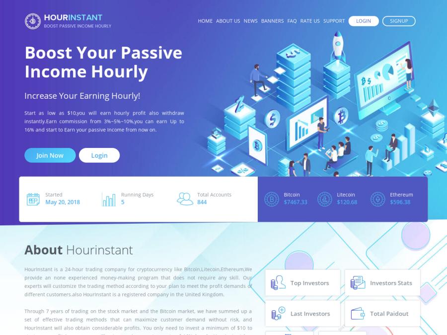 HourInstant - хайп с почасовой выплатой и высоким доходом от 44.2% / месяц