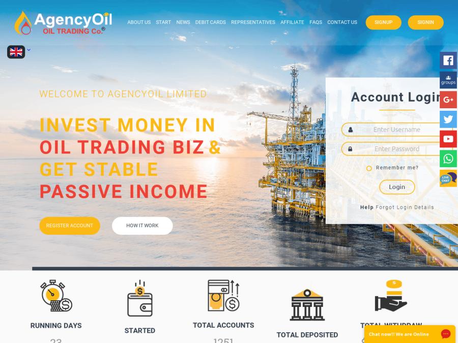 AGENCY OIL LTD - заработок в хайп проекте с профитом от 1% до 140% в день