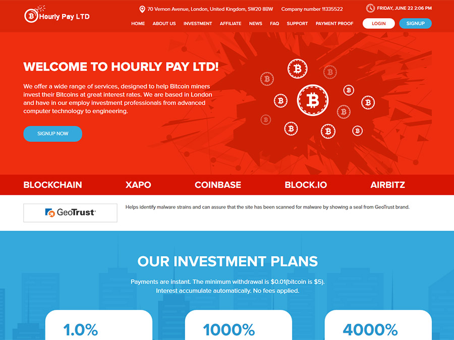 Hourly Pay LTD - сверхдоходный хайп проект с почасовыми планами от 4 USD