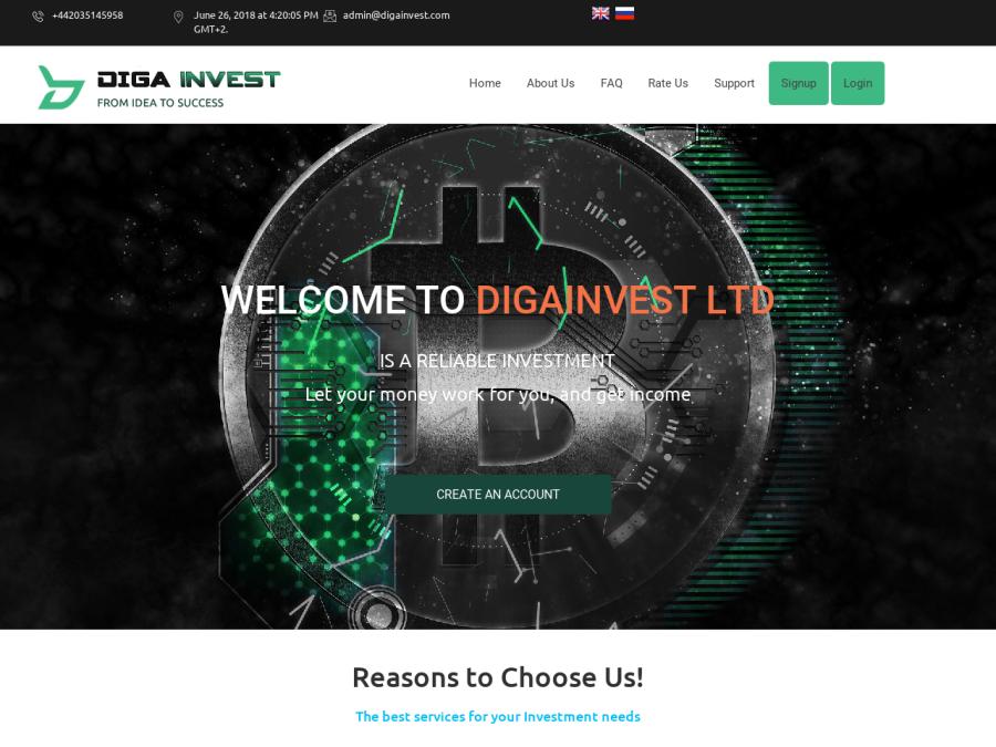 Digainvest LTD - инвестиции с доходом 4% - 175% в день, after-планы от 20$