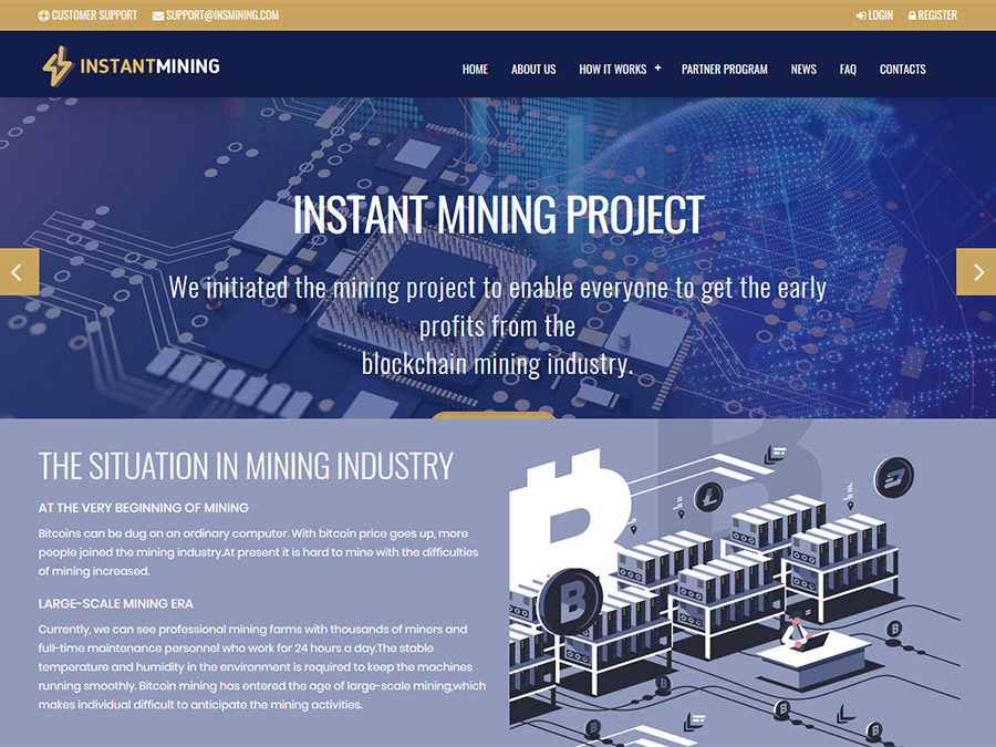 Insmining - Bitcoin Mining - новый майнинг Bitcoin с доходом 0.62% на 1 год