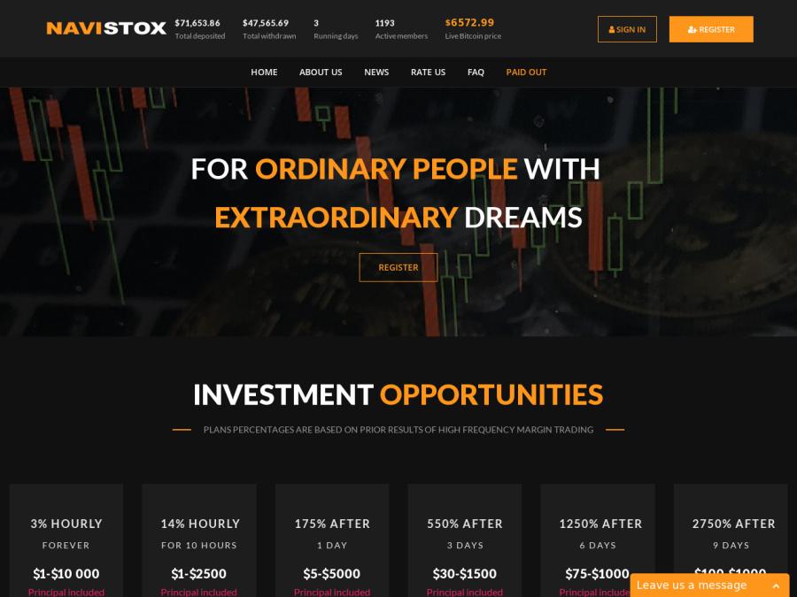Navistox Investment LTD - прибыльный почасовой хайп с профитом от +0.05%