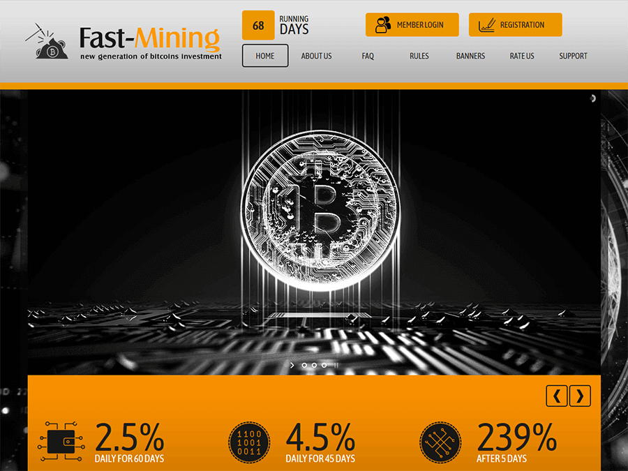 Fast Mining - хайп проект с долгосрочными тарифами 2,5% на 60 дней, от 25$