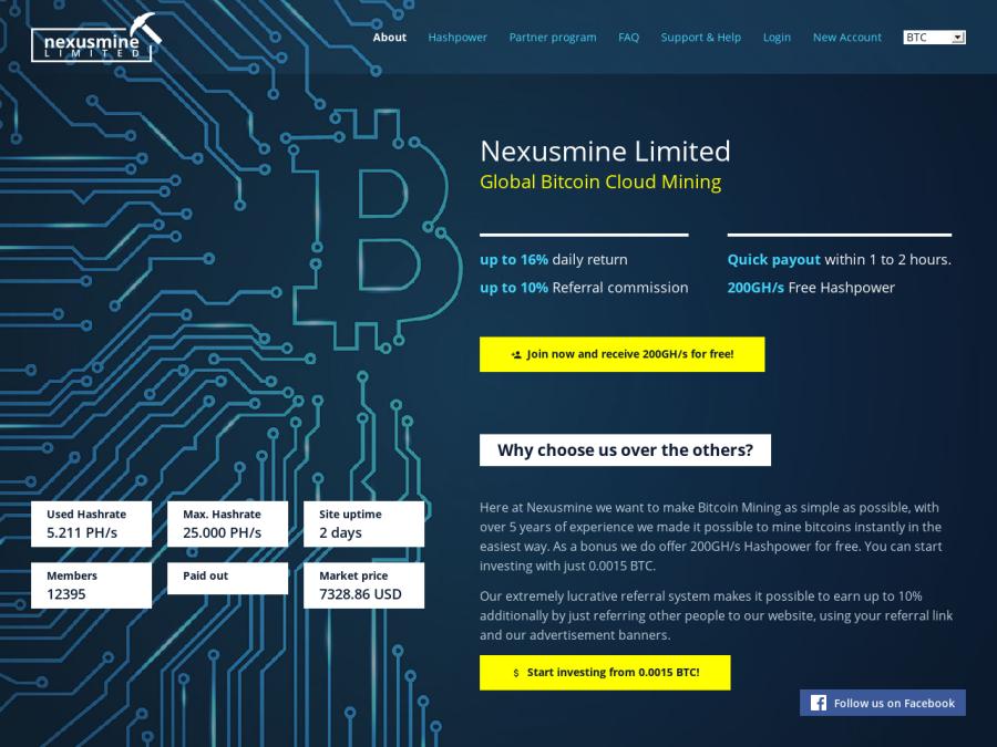 Nexusmine Limited - псевдо cloud mining с бонусом 200 GH/s, доходность 8%