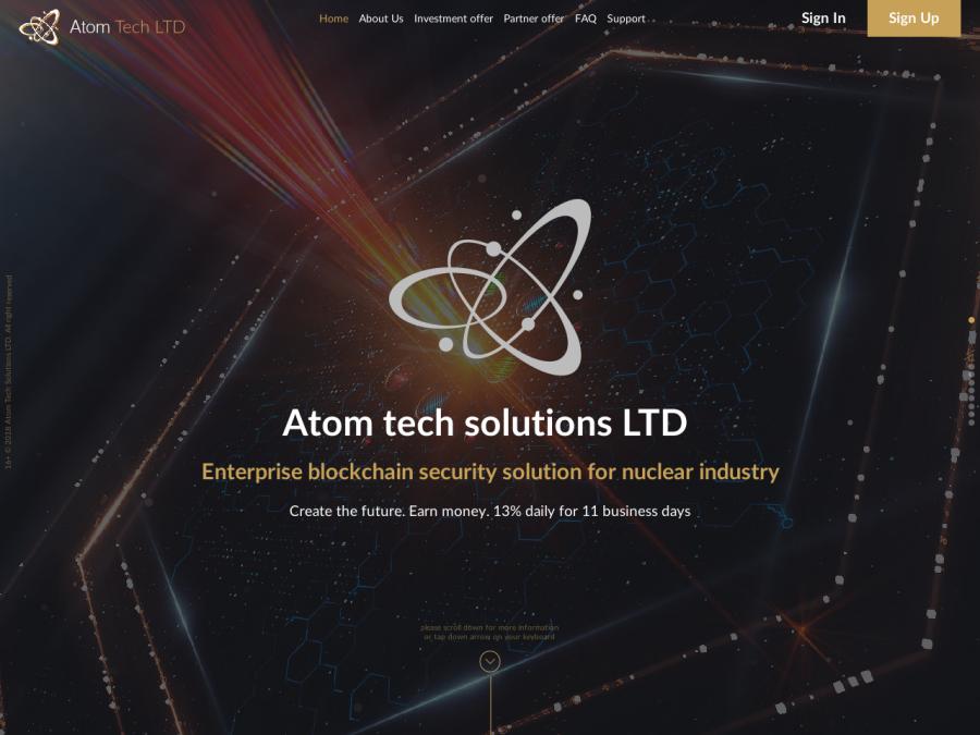 Atom Tech Solutions LTD - зарубежный хайп-сверхдоход, от +13% в сутки, 15$