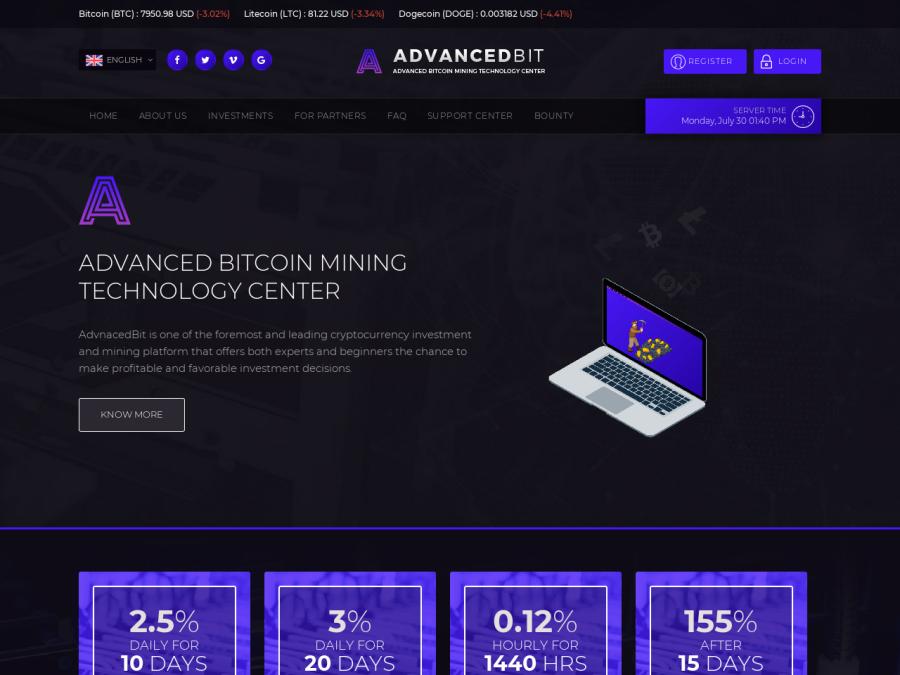 AdvancedBit - заработок крипты и USD в хайпе с доходом от 2.5%, депо от 20$