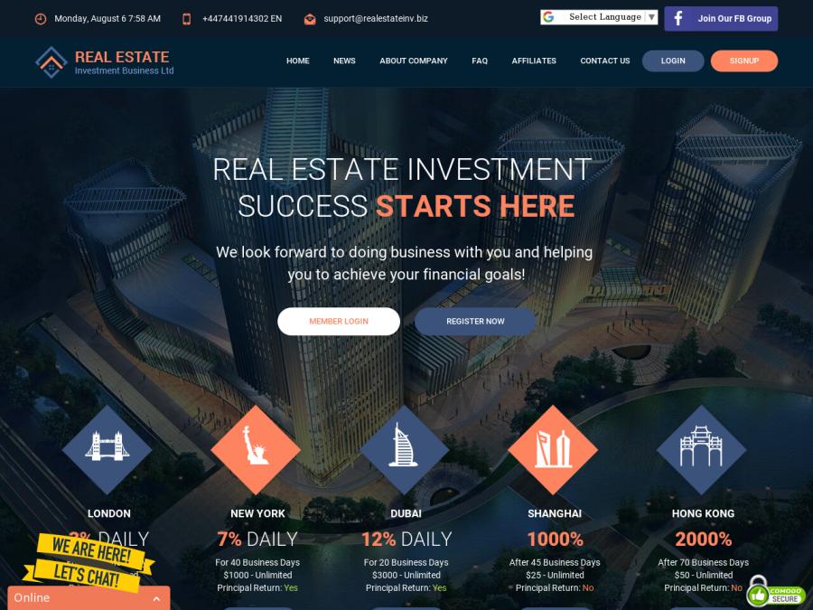 Real Estate Investment Business Ltd - выгодные инвестиции на 20 - 90 дн., 10$