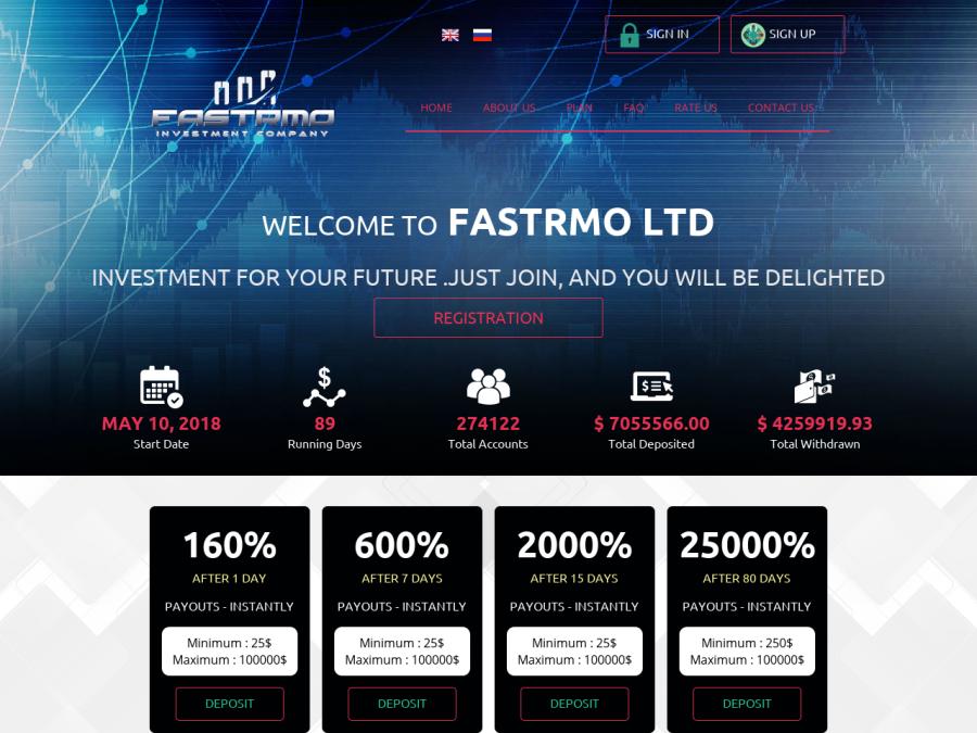FastRMO LTD - инвестиции с чистой прибылью от +4% в день / +120% в месяц