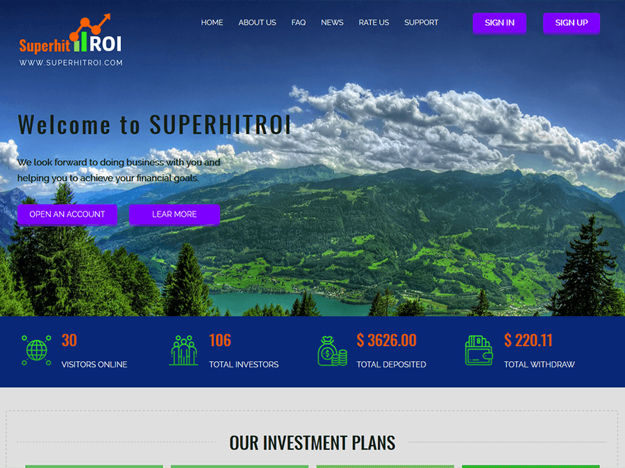 SuperHitRoi - сверхдоходный HYIP с множеством тарифных планов от 10 USD