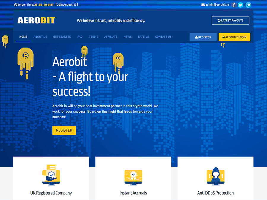 AEROBIT - проект с пожизненными почасовыми начислениями, от 0.002 BTC