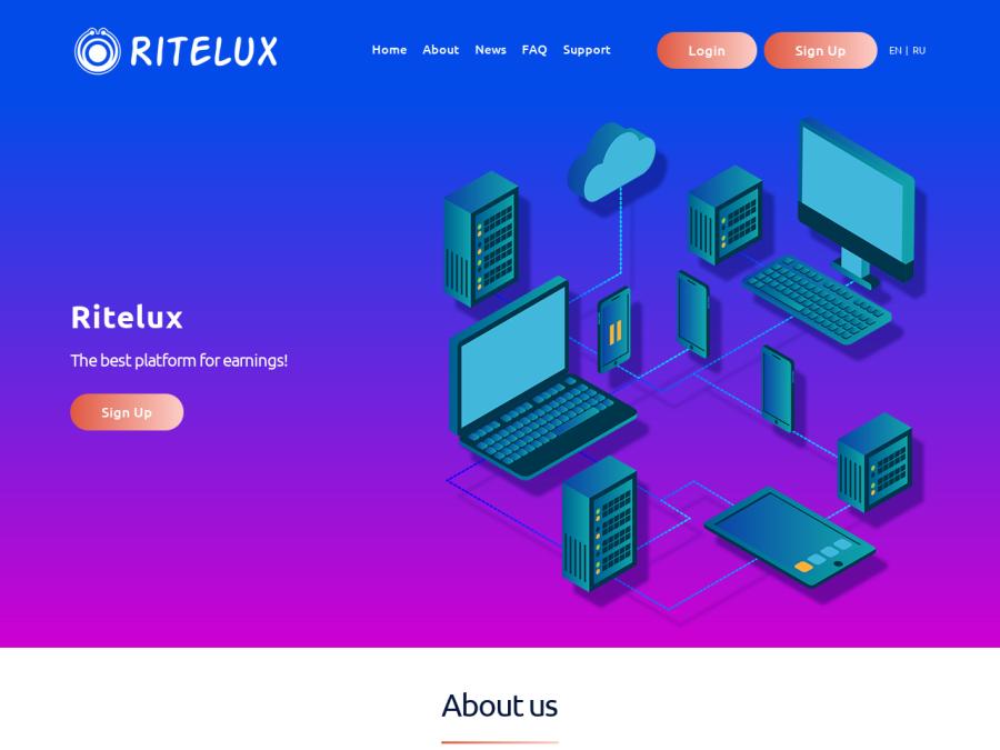 Ritelux - заработок на инвестициях в хайп, от +4% в день, депозит от 10$