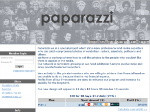 Paparazzi - HYIP с доходом 20 - 32 - 48 - 67% за 10 - 25 дней, депозит от 10$