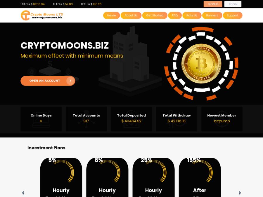 Crypto Moons LTD - почасовой фаст HYIP с доходом от 2.7% на 40 часов, 5$