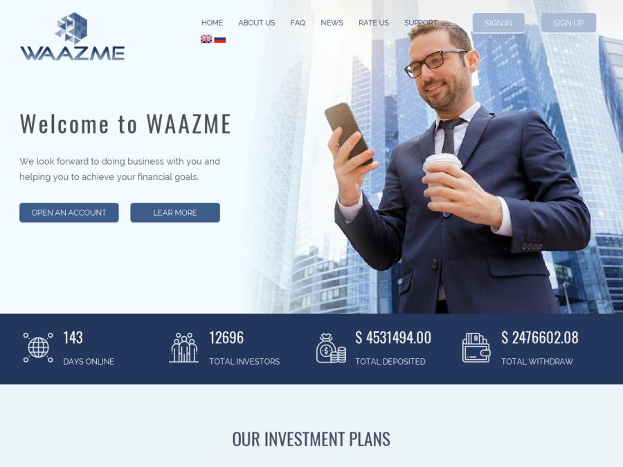 Waazme LTD - прибыльные инвестиции от 4% в день или 120% в месяц, 20$