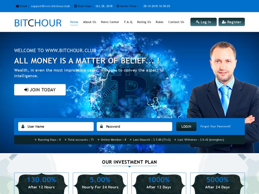 Bitchour - новый хайп проект с доходом от 0.8% в сутки и выше, от 5 USD