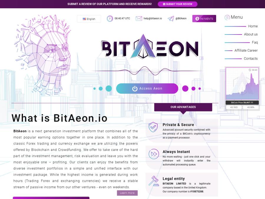 BitAeon Limited - зарубежная Bitcoin копилка, доход от 1.5% до 3.0% в день
