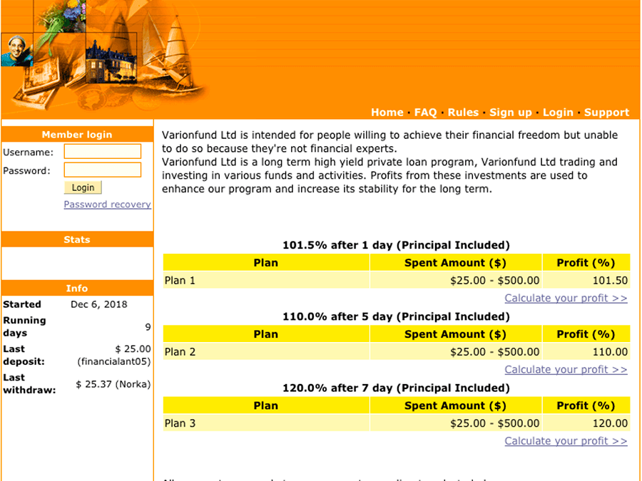 Varionfund Ltd - хайп-партизан с доходом от +1.5% в день и более, от 25 USD