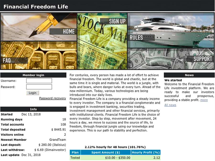 Financial Freedom Life - почасовик партизан от +2.12% в час на 48 часов, $10