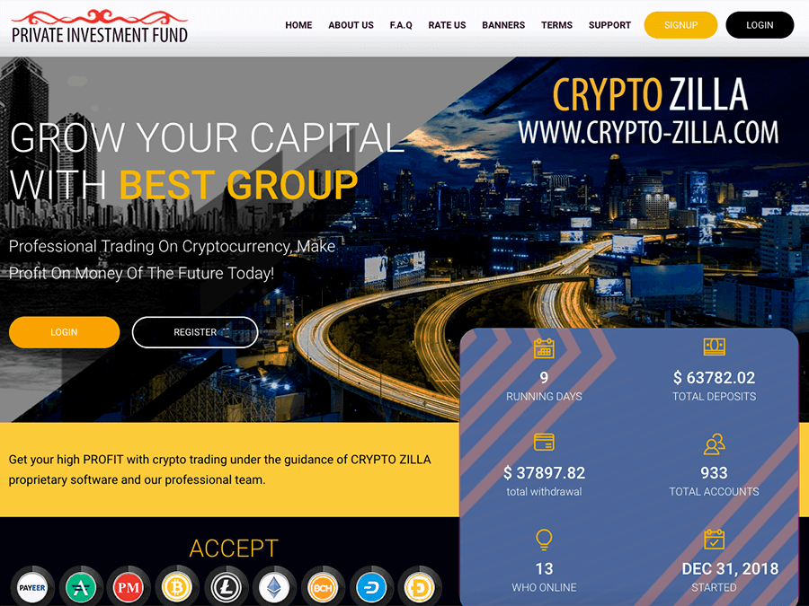Crypto Zilla - чистая прибыль от +2% в день и выше, заработок онлайн от $10