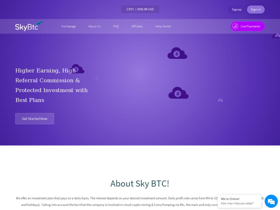 SkyBtc - сверхдоходный проект с инвестициями в Bitcoin, депо от 0.003 BTC