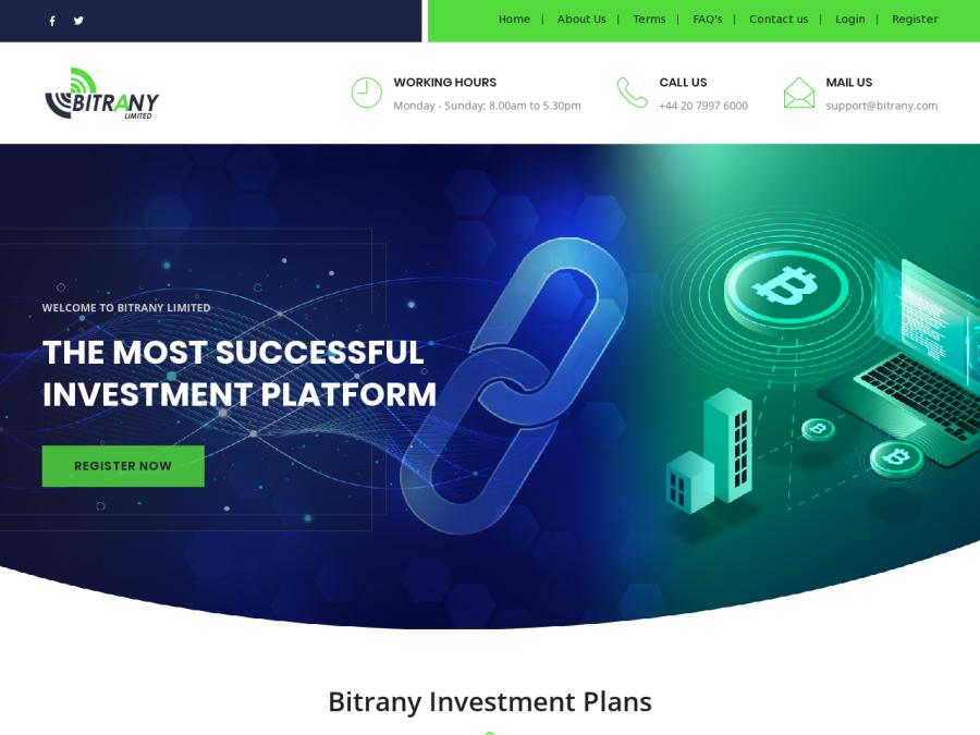 Bitrany Limited - почасовые и бессрочные планы от +0.41% в час, депо от $10