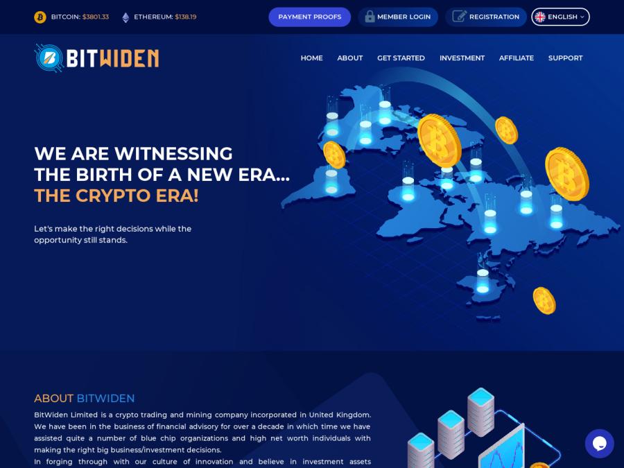 BitWiden Limited - инвестиции с хайпа высоким профитом от 2.5% в день, $20