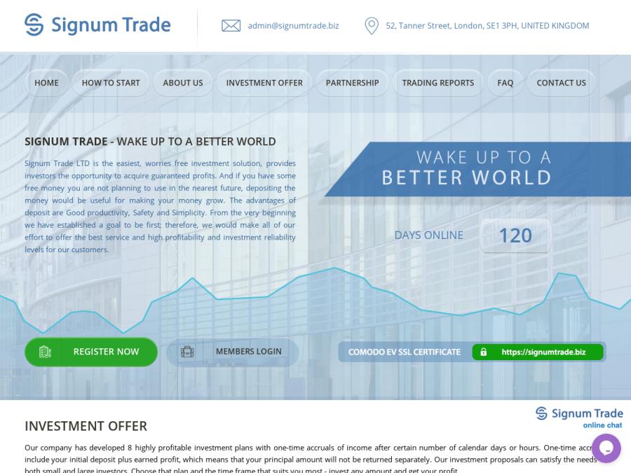 Signum Trade - рабочий HYIP-проект с доходом от +3% за 1 день, USD/Crypto