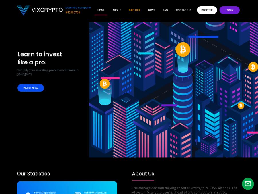 Vixcrypto - новая почасовая копилка с выводом депозита, участие от 1 USD