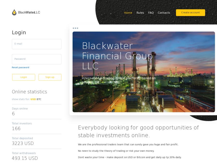 Blackwater - инвестиции в USD и Биткоинах от +3% в день и больше, от $10
