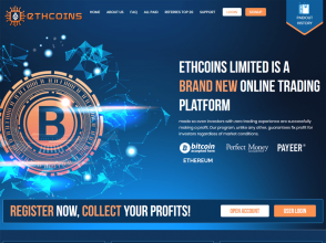 Ethcoins Limited - сверхдоходный проект с почасовыми планами, депо от 1$