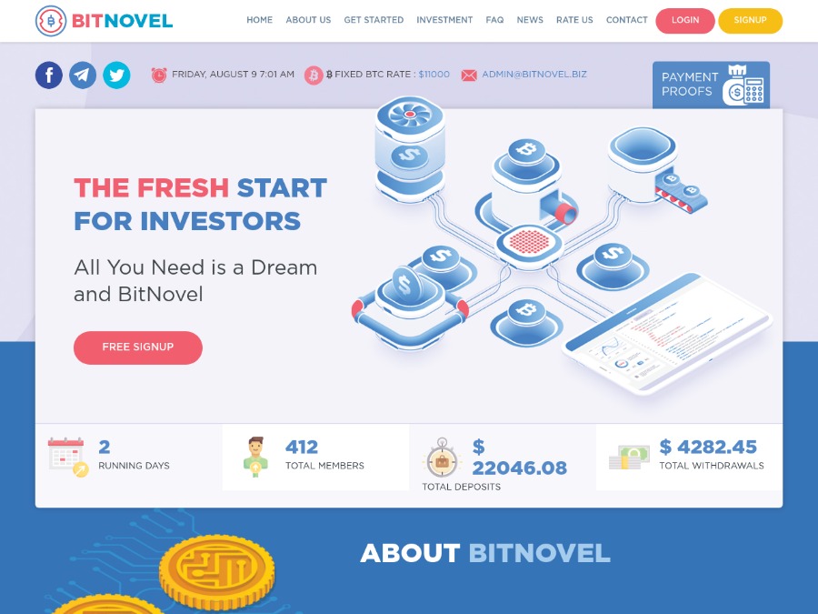 Bitnovel - инвестиционный доход от +3% в день / +90% в месяц, депозит $25