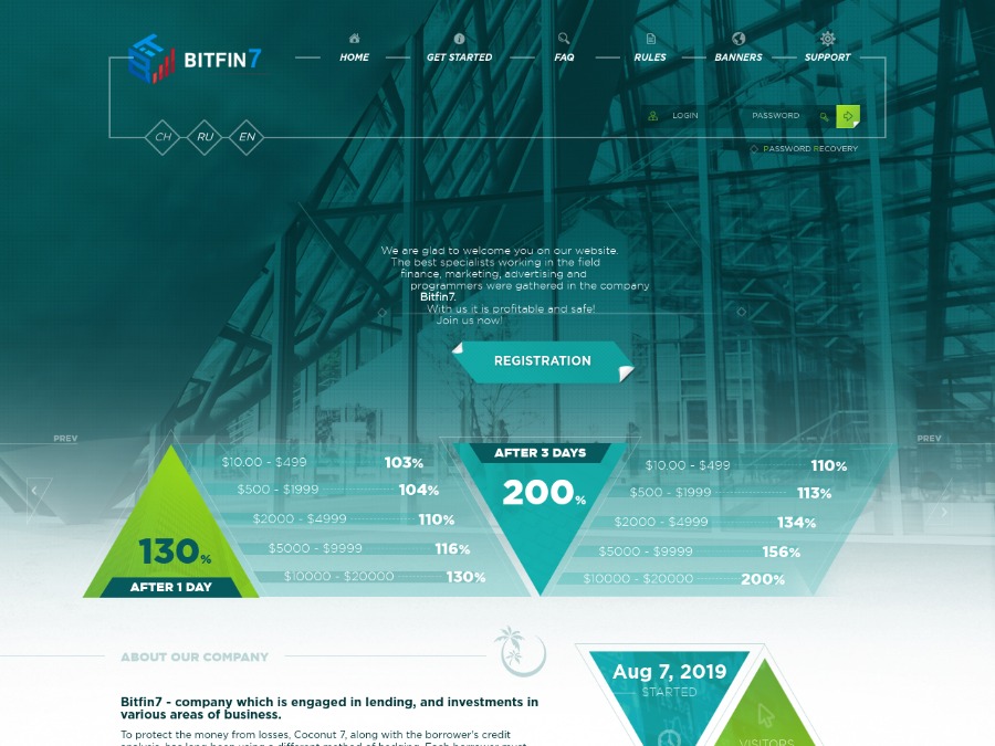 Bitfin7 - online-заработок в хайп-проекте от +3% в день и более, депозит $10