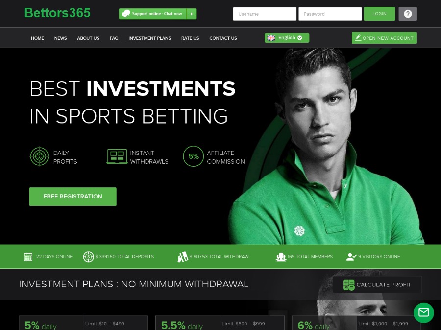 Bettors365 - 5 - 8% сроком на 30 дней при включенном депозите, вход от $10