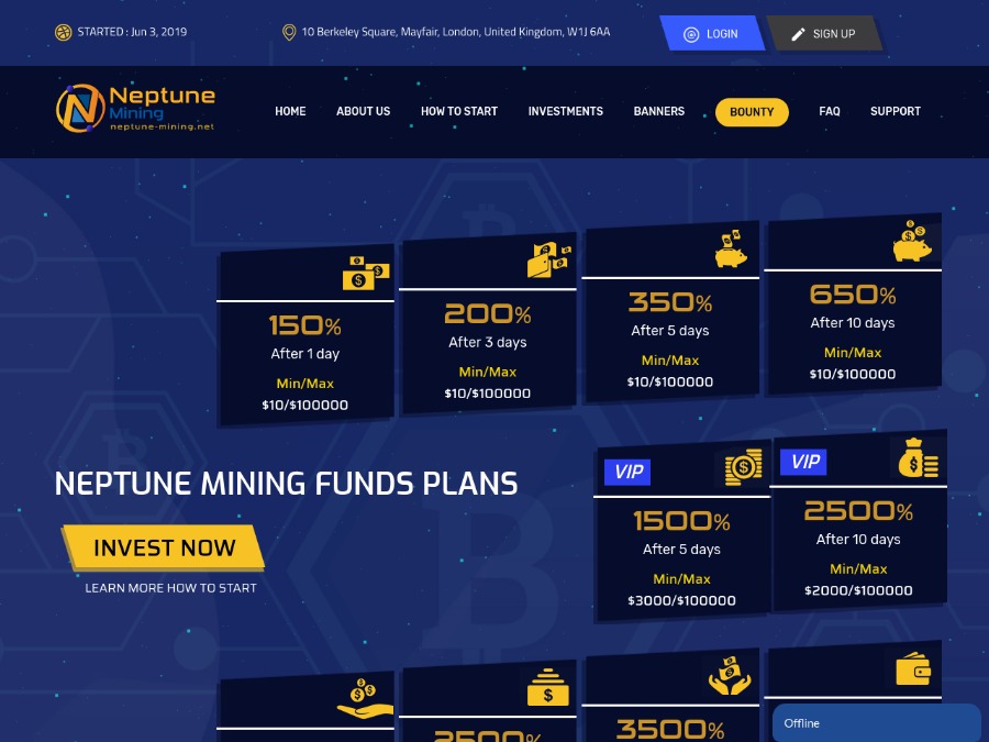 Neptune Mining - высокодоход с афтер-планами сроком 1-60 дней, от 10 USD