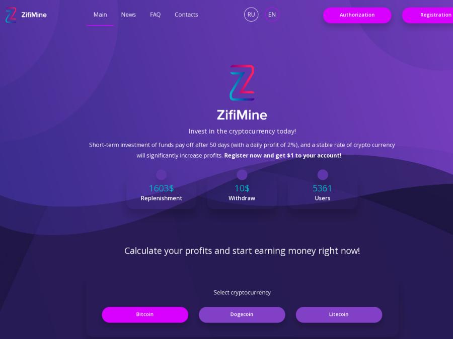 ZifiMine - облачный майнинг Bitcoin, Dogecoin, Litecoin под 2% за сутки