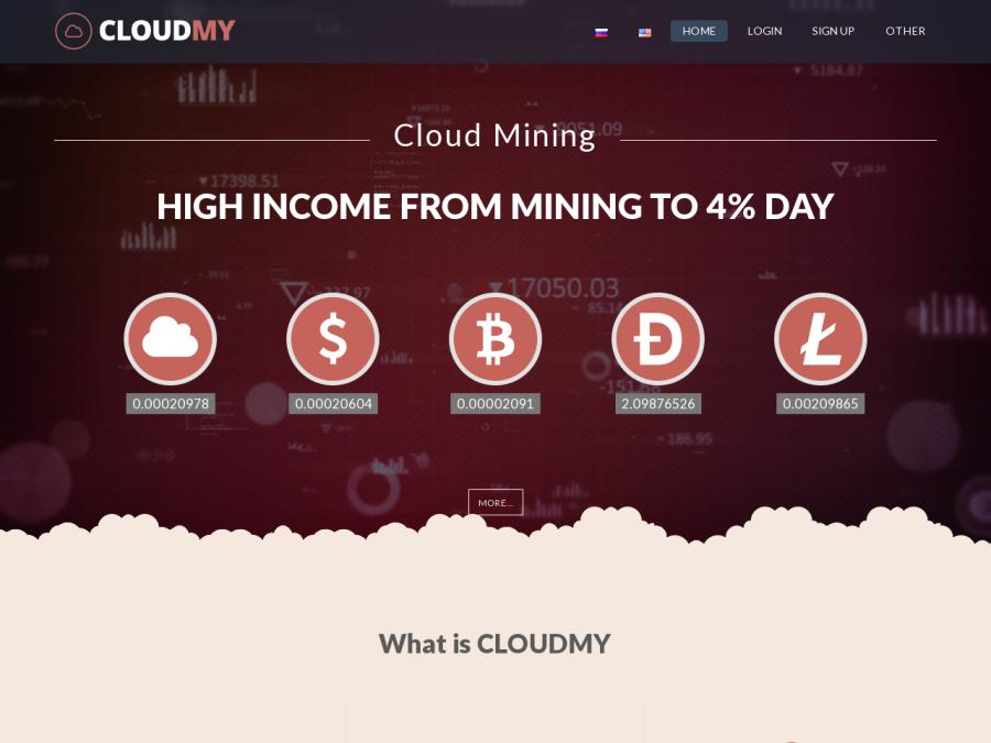 Cloudmy - псевдо майнинг BTC, DOGE, LTC, заработок от 1% в день