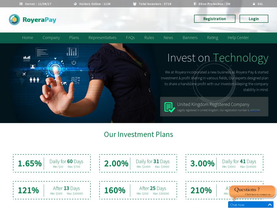 RoyeraPay - инвестирование от 0.35% за сутки в криптовалюте Bitcoin и USD