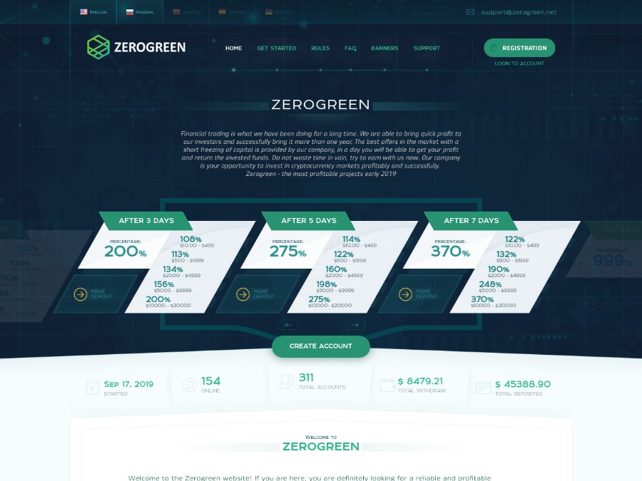 ZeroGreen - рабочий хайп-проект с чистым профитом от +2% в день, от $10
