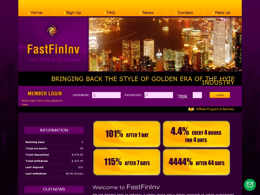 FastFinInv - рабочий маркетинг от +1% в день, почасовой тариф, депозит $10