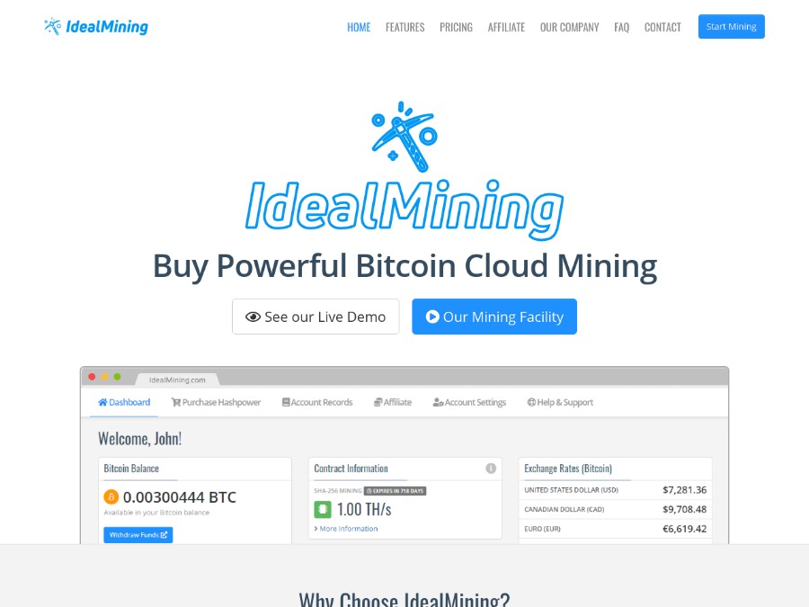 IdealMining - псевдомайнинг Bitcoin: 0.5 - 1.5% в сутки сроком на 2 года, $30