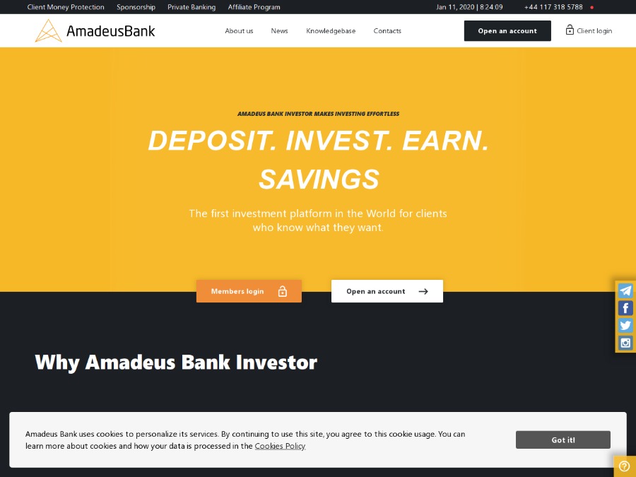 AmadeusBank - зарубежный хайп-проект с доходом +2.1% на 15 дней, от $25