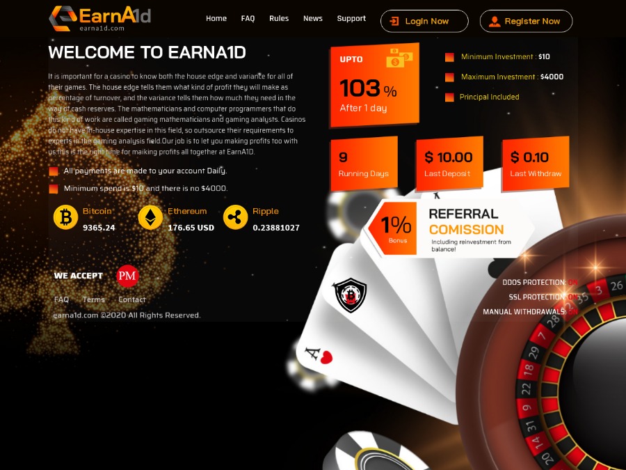 EarnA1D - новый HYIP с рабочим маркетингом: 1 - 3% за 1 день,  депозит $10