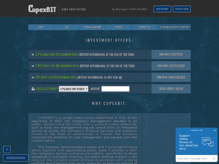 CupexBIT - рабочий фаст с чистой прибылью 2.1 - 3.0% ежедневно, от 10 USD