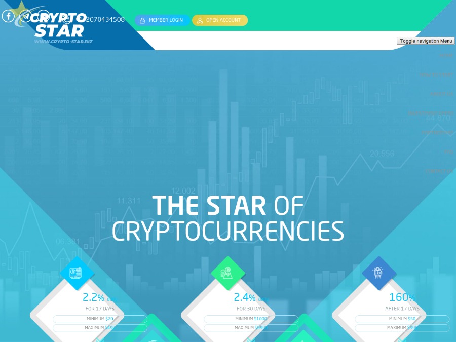 Crypto Star - новый фастовый хайп-проект от +2.2% в день на 17 дней, от $20
