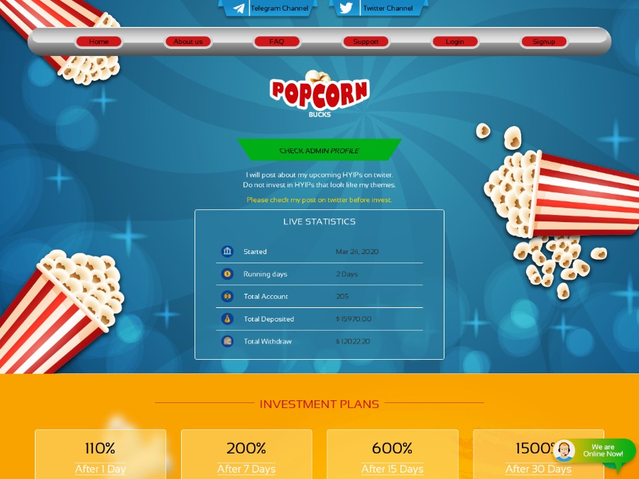 Popcorn Bucks - новый фаст-HYIP с профитом от +3% за 1 день, участие от $20