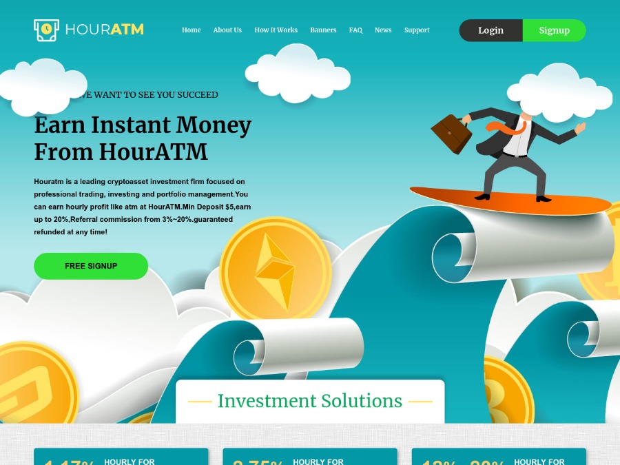 HourATM Limited - инвестиции в хайп-проект: 1.17% каждый час на 90 часов