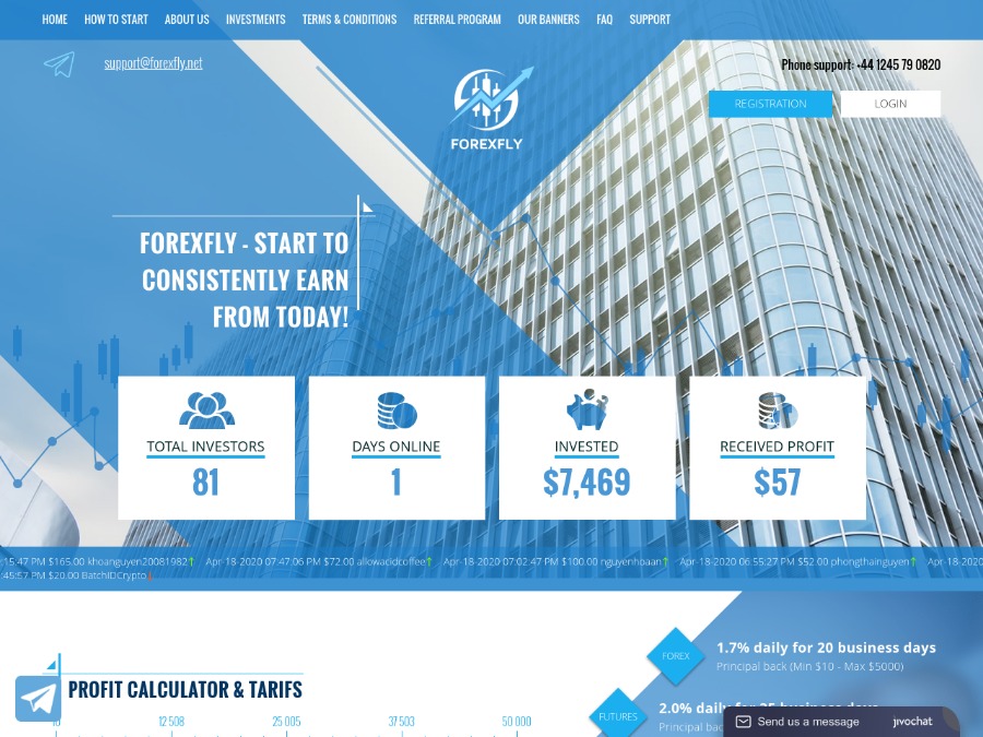 ForexFly - новый хайп проект с прибылью: +1.7% на 20 рабочих дней, от $10