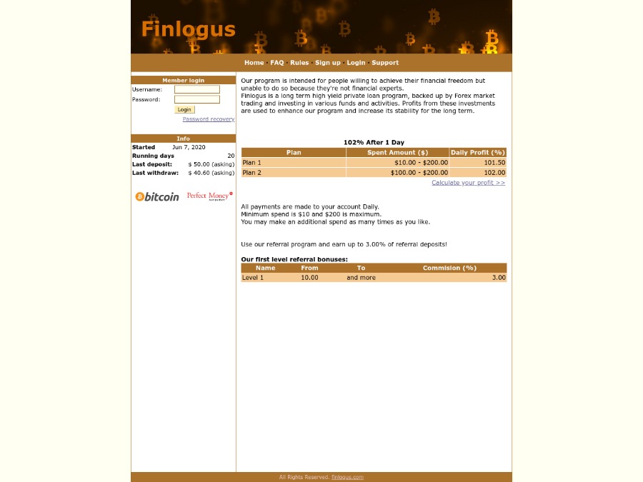 Finlogus - псевдо-парт с доходом 1.5 - 2.0% после 1 дня, инстант-выплаты